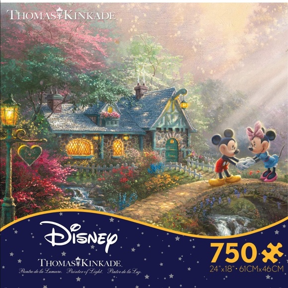 Thomas Kinkade - Mickey and Minnie Sweetheart Bridge - 750 Piece Jigsaw Puzzle - Picture 1 of 2